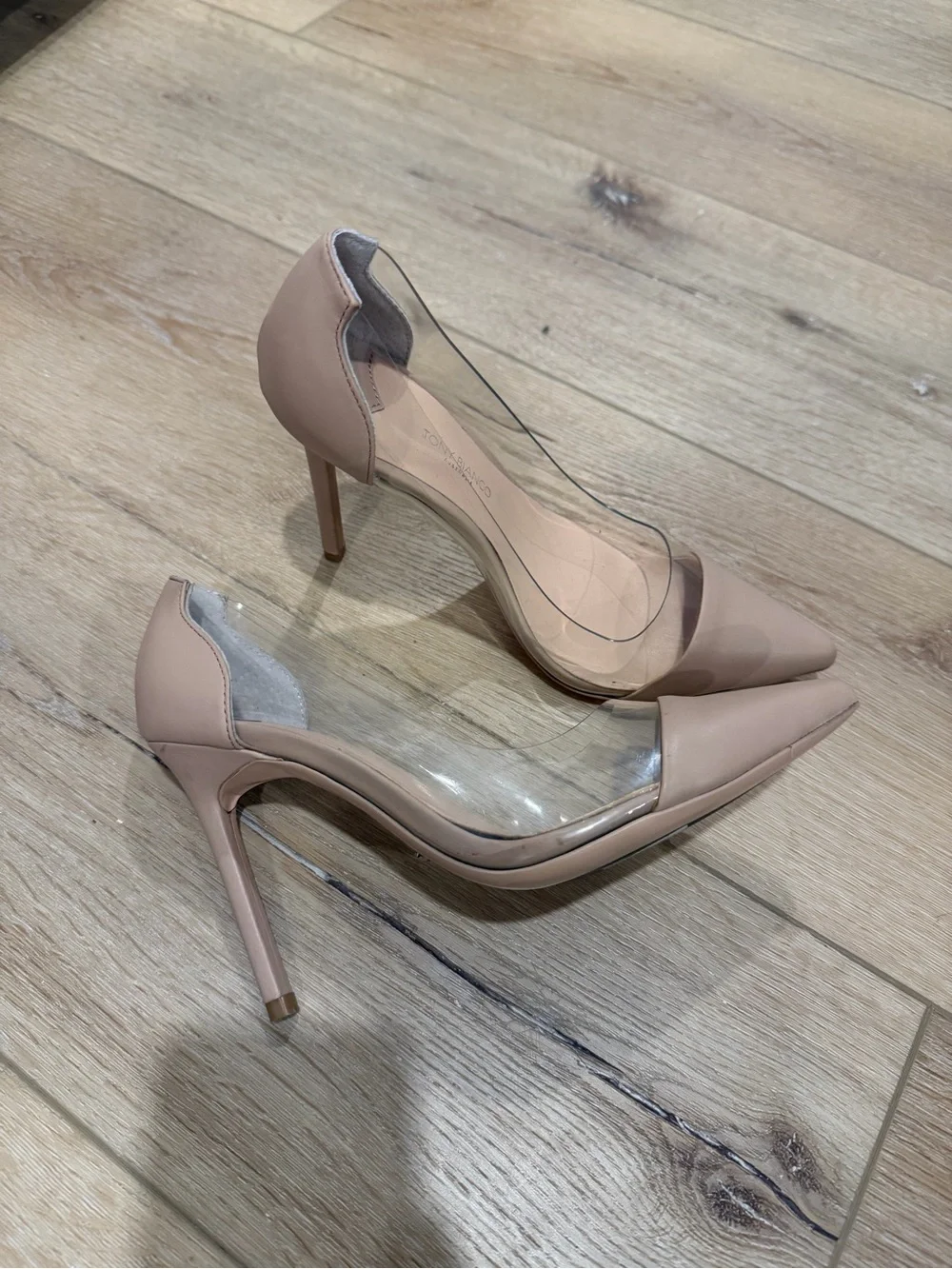 Tony Bianco Blush Nude Pointed Clear-Panel D'Orsay Heels